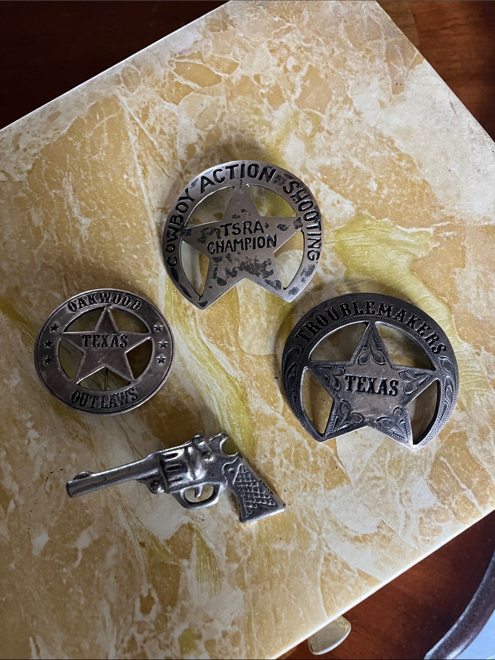Silver Texas Western Badge and Revolver Pin Set - Cowboy Action Theme